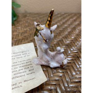 Vintage Gold Horn Unicorn With Pink Bird